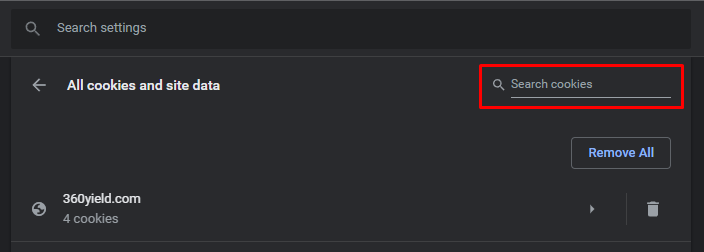 Search cookies in Google Chrome
