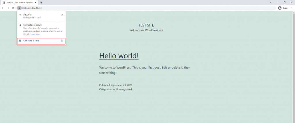 The padlock icon bar at the top right of the browser bar, showing how to check "Certificate is valid" on Google Chrome