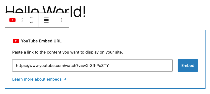 Gutenberg embed block