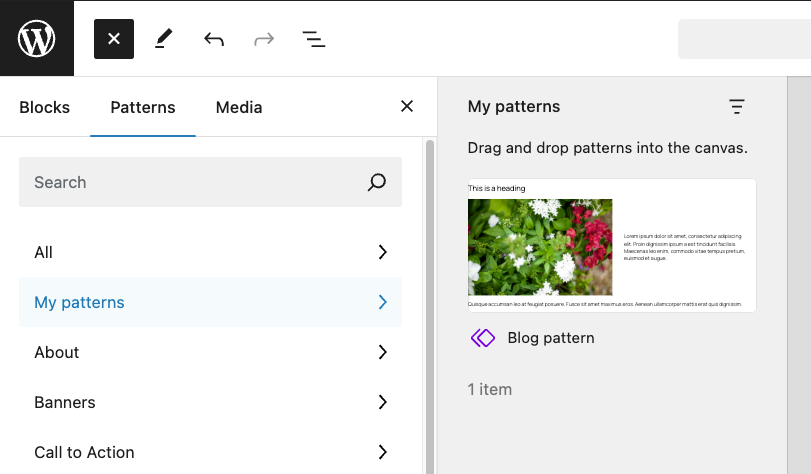 Accessing available patterns in Gutenberg