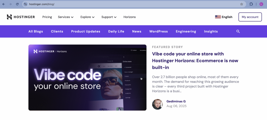 Hostinger's blog page