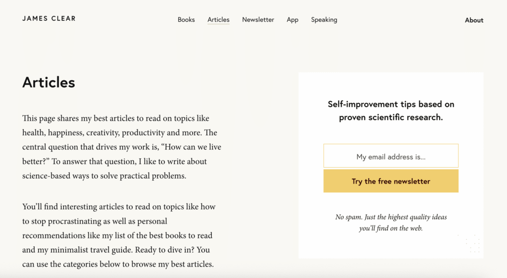 James Clear's blog page