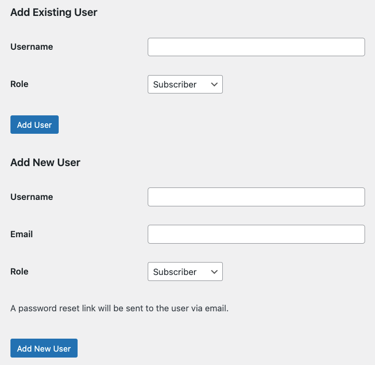 Form for adding new or existing users to a WordPress Multisite subsite