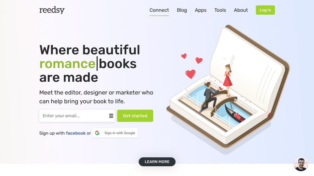 Homepage of the Reedsy website, which features a blog section