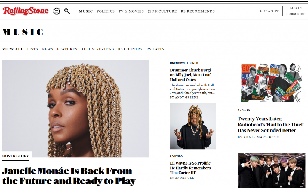 RollingStone's, an XWP client, music page