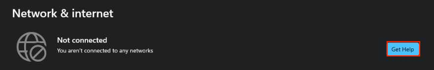 The Get Help button in Windows' Network & internet menu