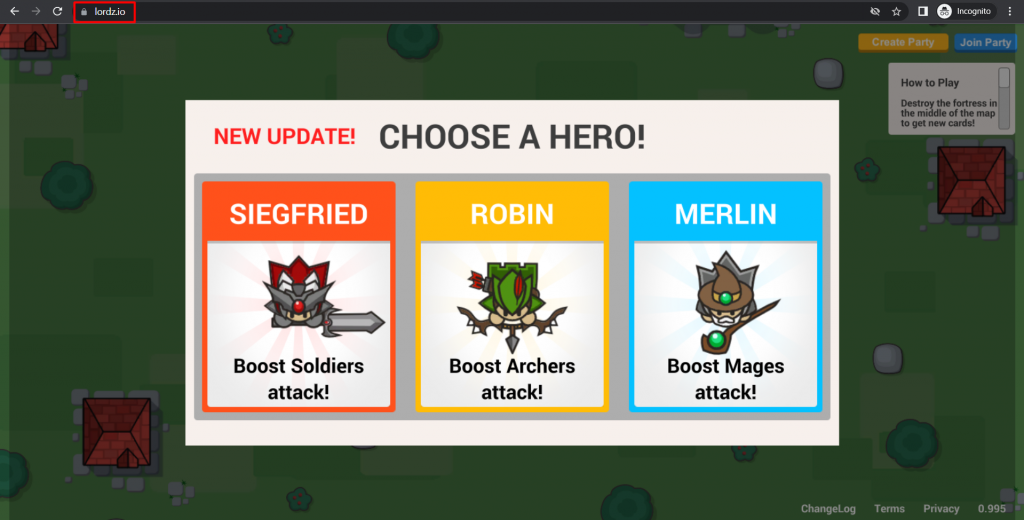 Lordz.io, a gaming website using the .io domain extension