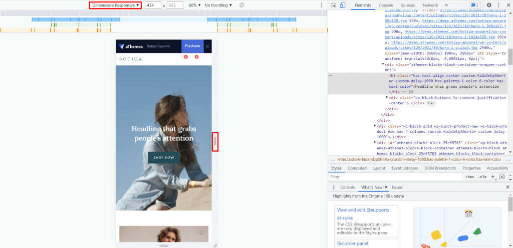 Chrome's Developer Tool to check a site's responsiveness using the screen dimension options or handles