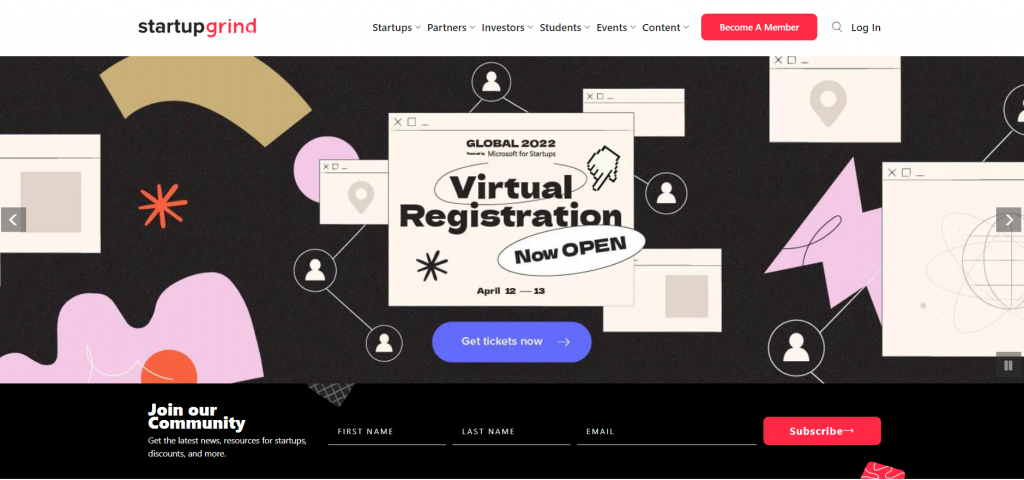 The blog page of Startup Grind, an entrepreneurship community