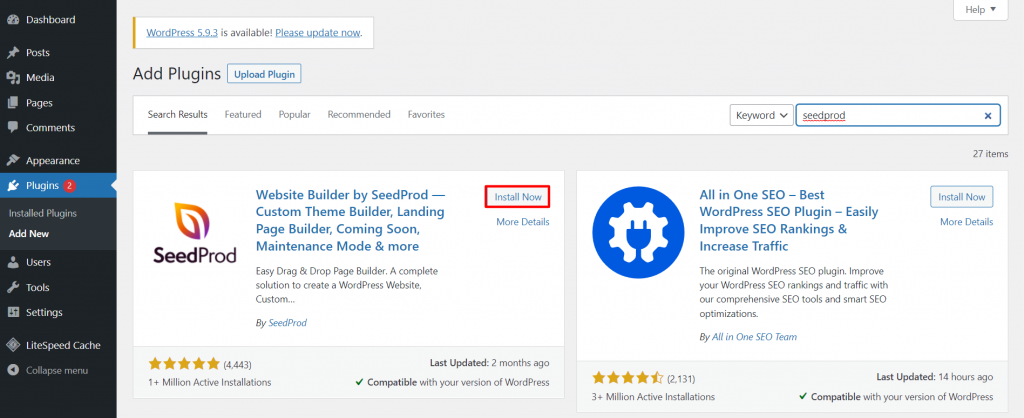 The plugins menu on your WordPress dashboard