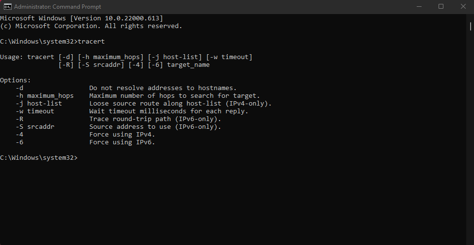 Tracert usage and additional options
