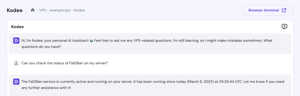 Kodee responds to a question about Fail2ban's status