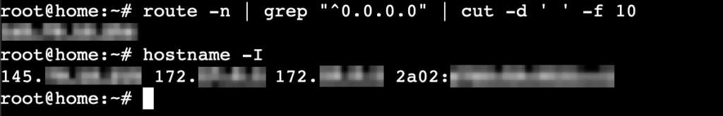 Linux terminal outputs the IP address and default gateway of the current system