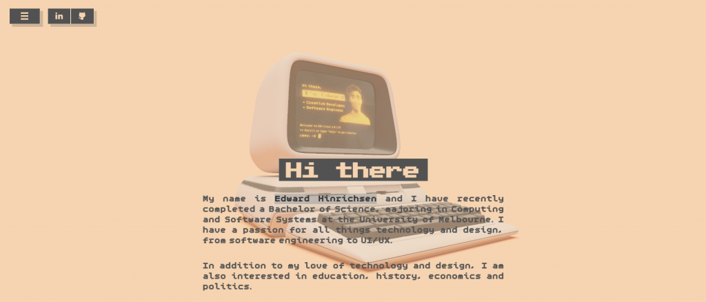 Edward Hinrichsen's site, an example of a junior developer portfolio