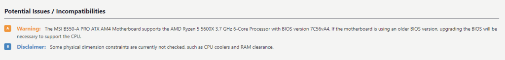 The incompatibility warning in PCPartPicker's blog