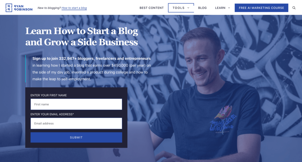 Ryan Robinson's website homepage