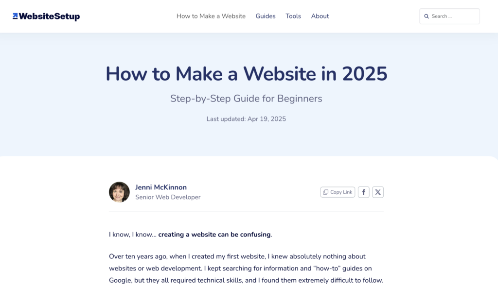 WebsiteSetup's homepage