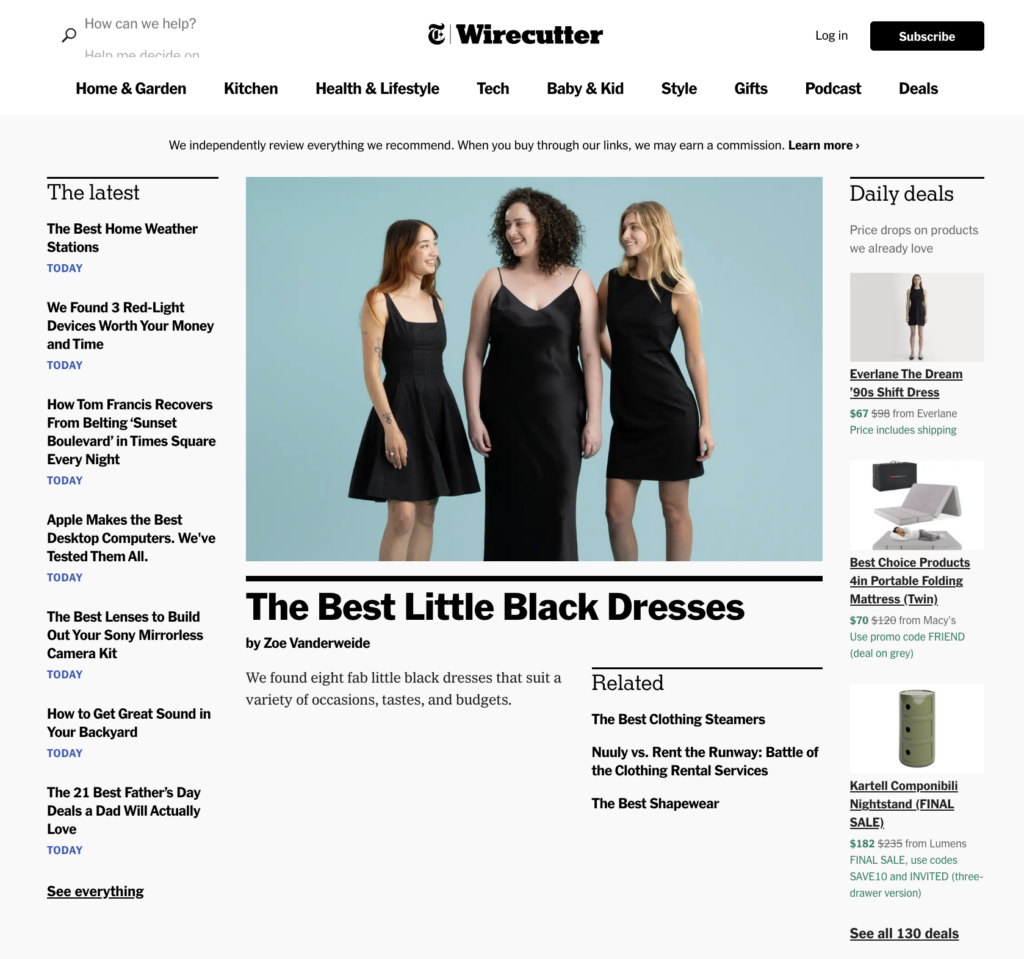 Wirecutter's homepage