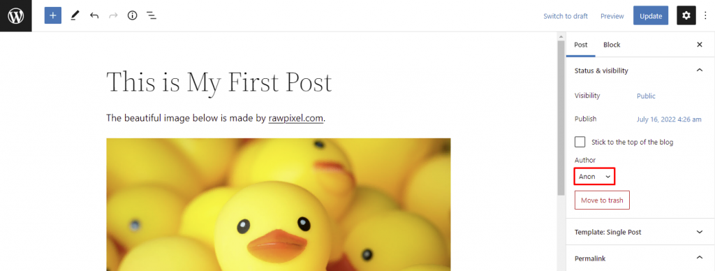 Modifier l'auteur d'un article via l'éditeur WordPress