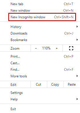 Opening a new Incognito window on Google Chrome.
