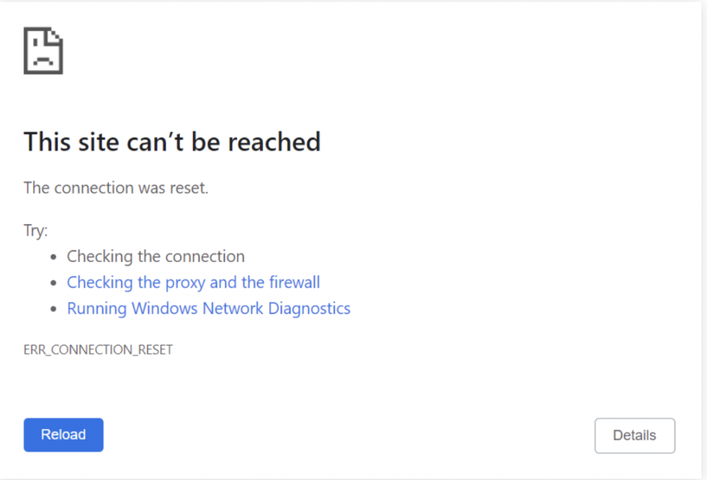 ERR_CONNECTION_RESET error chrome