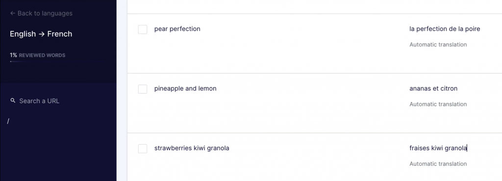 Traducción de nombres de recetas del inglés al francés