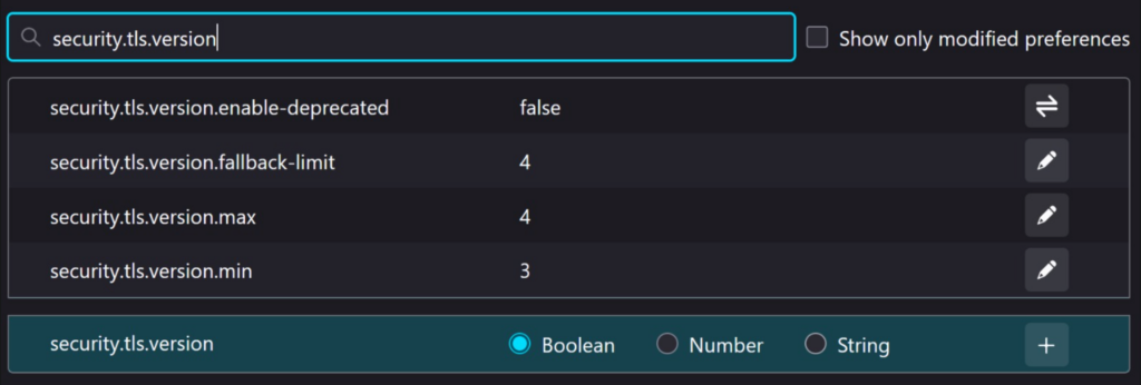 Firefox's TLS developer settings