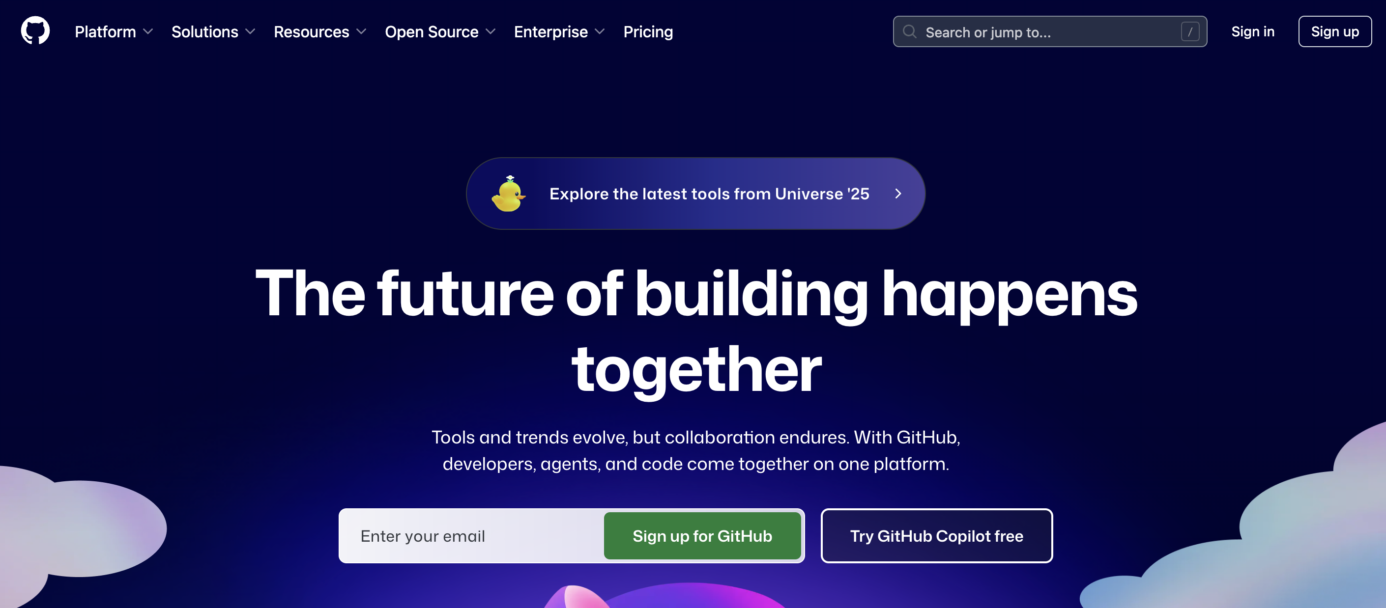 GitHub website landing page
