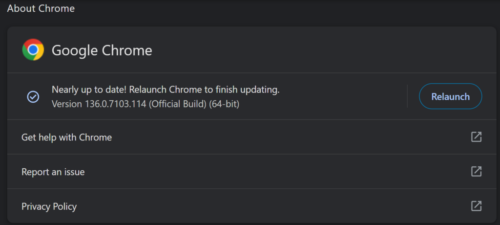 Google Chrome's update menu