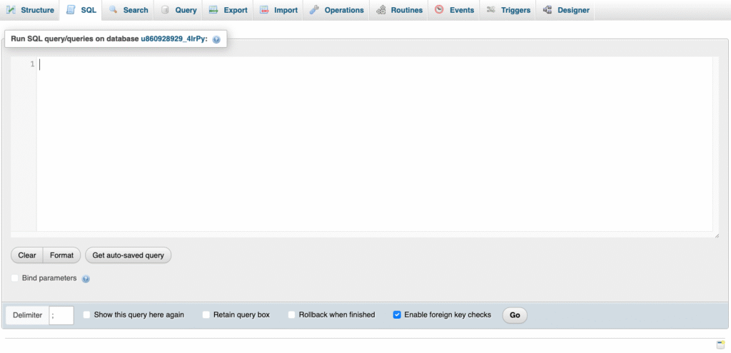 The SQL tab in phpMyAdmin