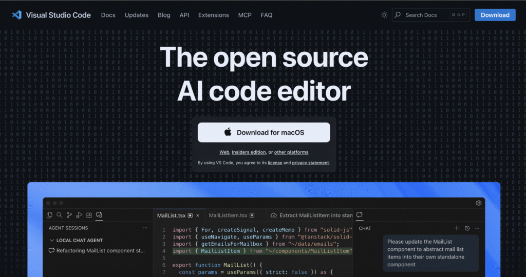 Visual Studio Code website home page