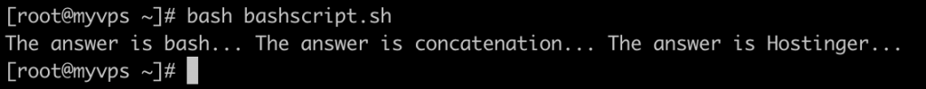 Bash for loop example in a bash script. It is used to join three strings with the preferred string. Echo command prints out the combined result