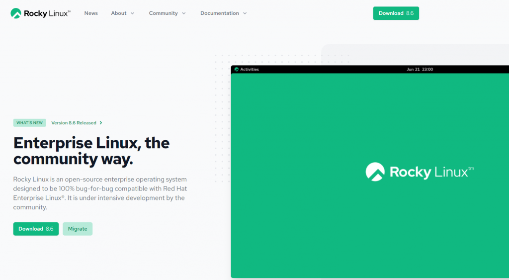 The Rocky Linux homepage