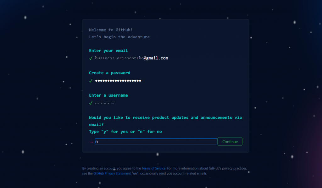 GitHub's account registration page