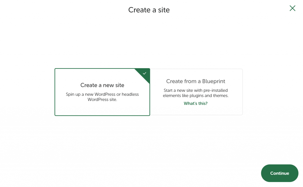 Local's create a site window