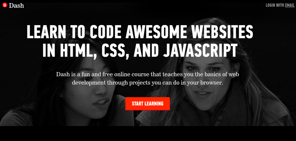 The homepage of Dash course by General Assembly.