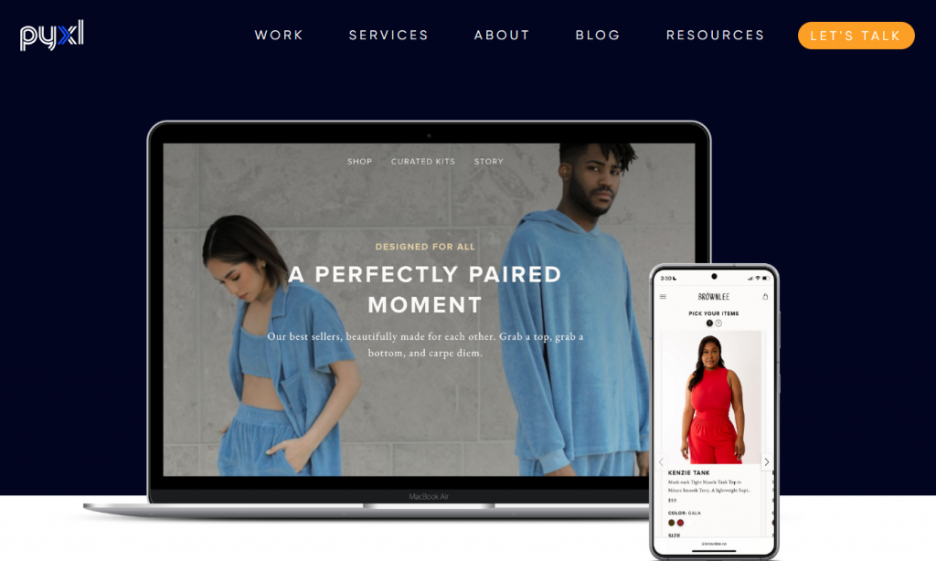 A preview of Brownlee's new web design on Pyxl's portfolio page