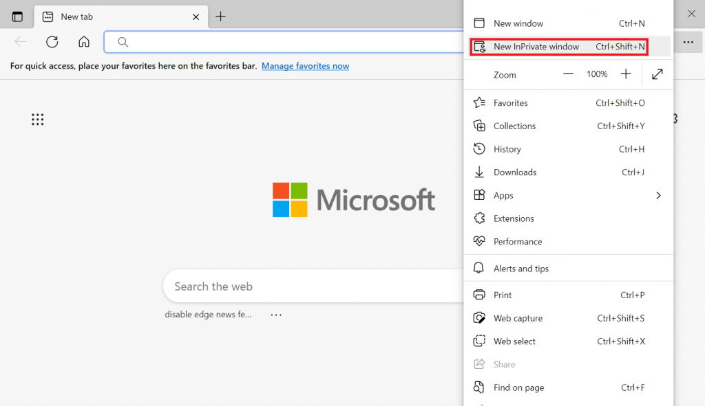 The New InPrivate window option in Microsoft Edge