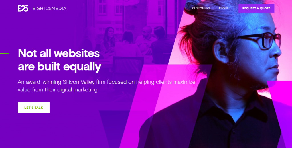 The homepage of EIGHT25MEDIA, one of the best web design companies for startups