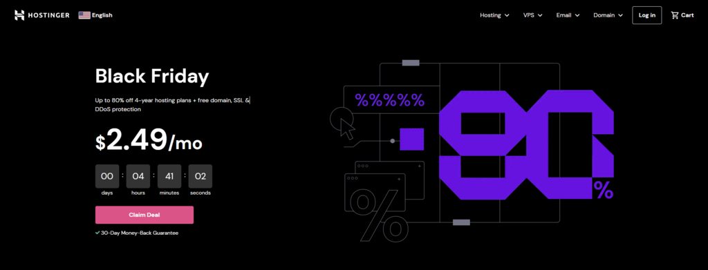 Hostinger's homepage showcasing the ongoing Black Friday web hosting deal