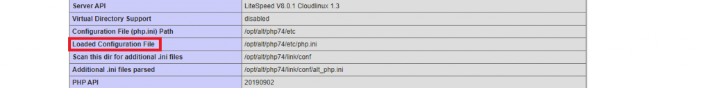 Loaded Configuration File row in the phpinfo.php file.