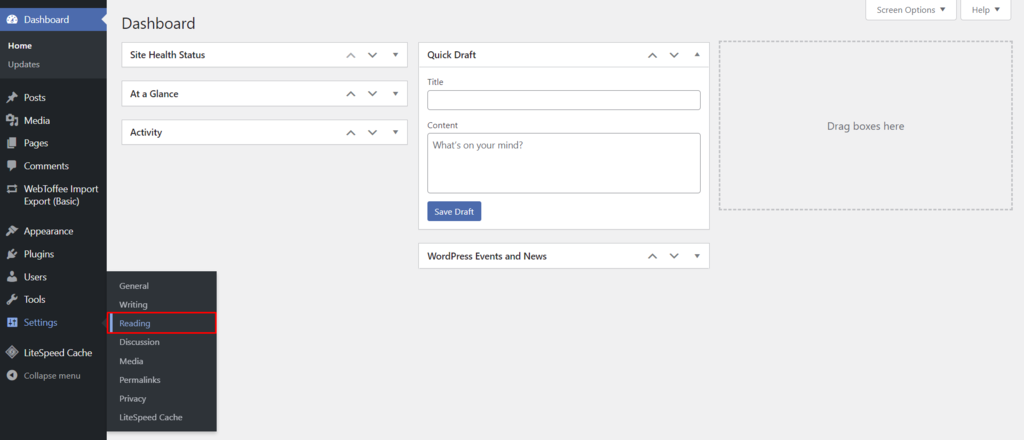 Navigate to the Reading menu from the WordPress admin dashboard  to change your homepage's appearance
