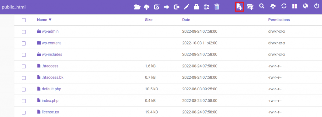 New file button on Hostinger File Manager