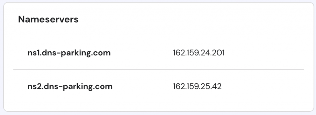 The details section on hPanel displaying the nameservers