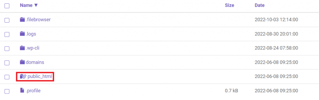 The public_html folder on Hostinger File Manager
