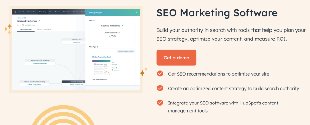 HubSpot SEO marketing software landing page