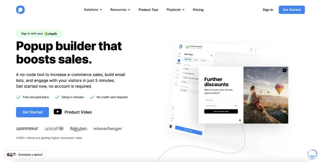 Page d'accueil de Popupsmart