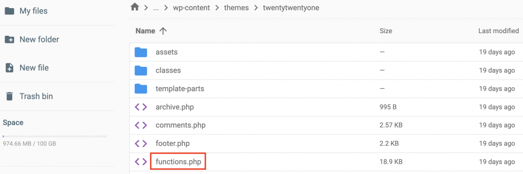 The functions.php file in the theme's folder