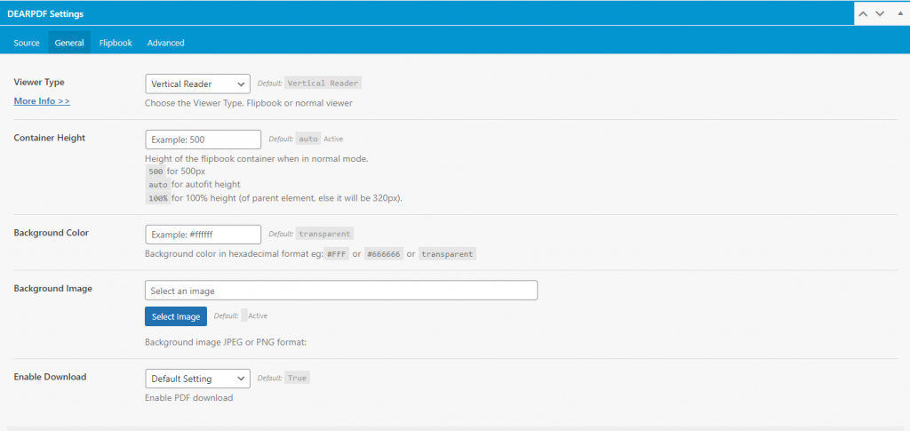 DearPDF settings page with the General tab selected