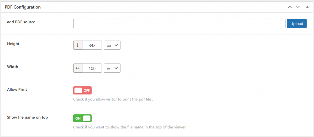 PDF Poster configuration panel